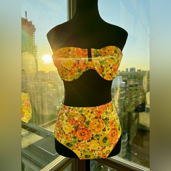 🆕 ZIMMERMANN 🧿 NWOT Yellowy Floral Print Balconette Bandeau Bikini - Sz 2/US 6 - Picture 4 of 16